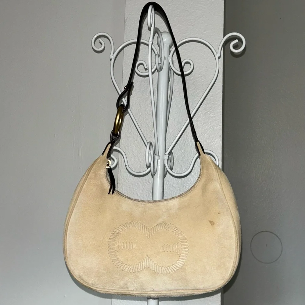 Escada Leather Trim Suede Shoulder Bag - Picture 7 of 15